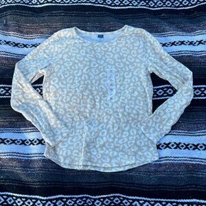 NWT OLD NAVY BEIGE WHITE LEOPARD PRINT THERMAL L/S GIRLS TOP SIZE XL 14/16